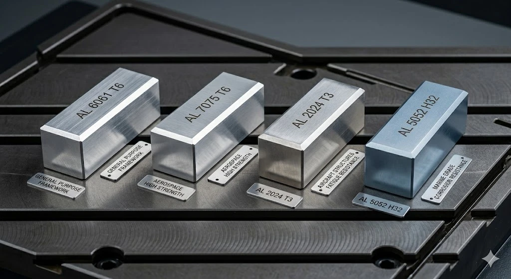 A comparison of common CNC aluminum alloys used in manufacturing, highlighting material properties and grades.